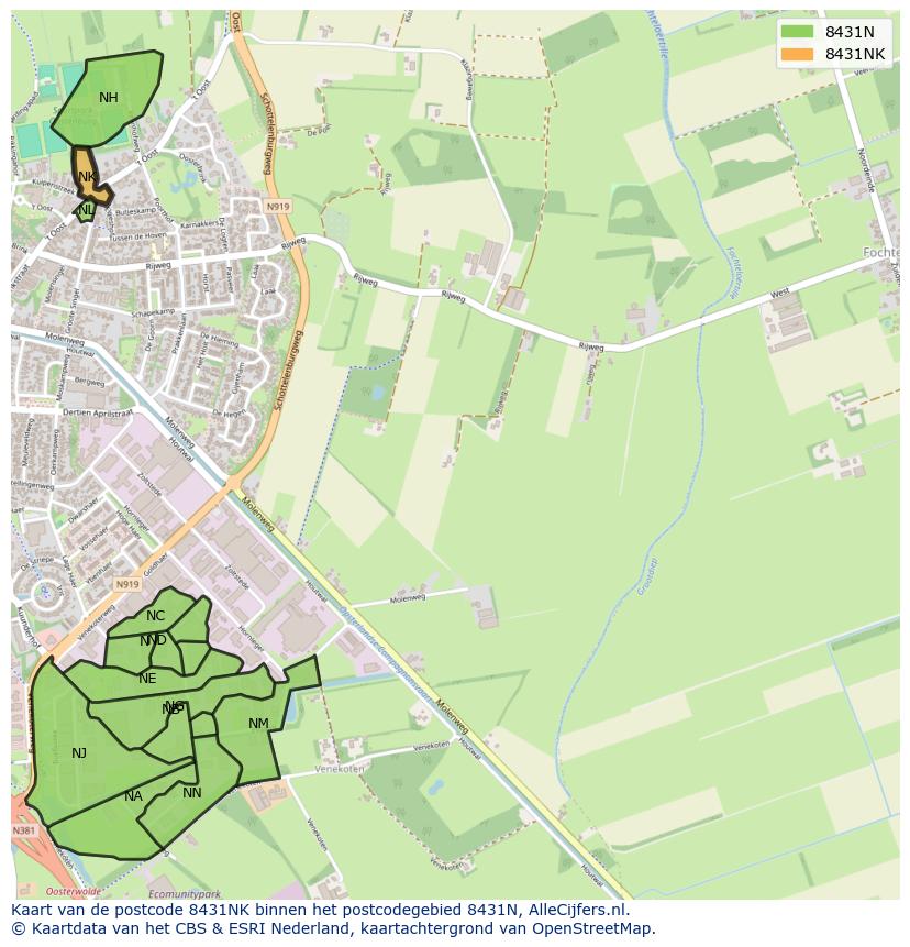 Afbeelding van het postcodegebied 8431 NK op de kaart.