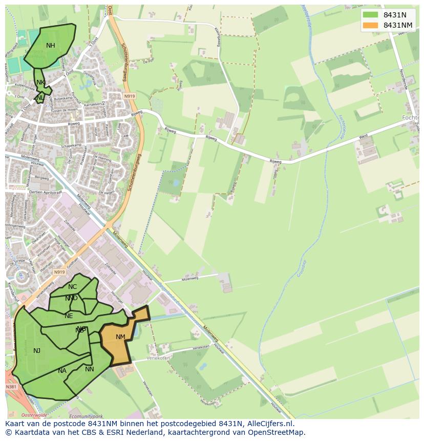 Afbeelding van het postcodegebied 8431 NM op de kaart.