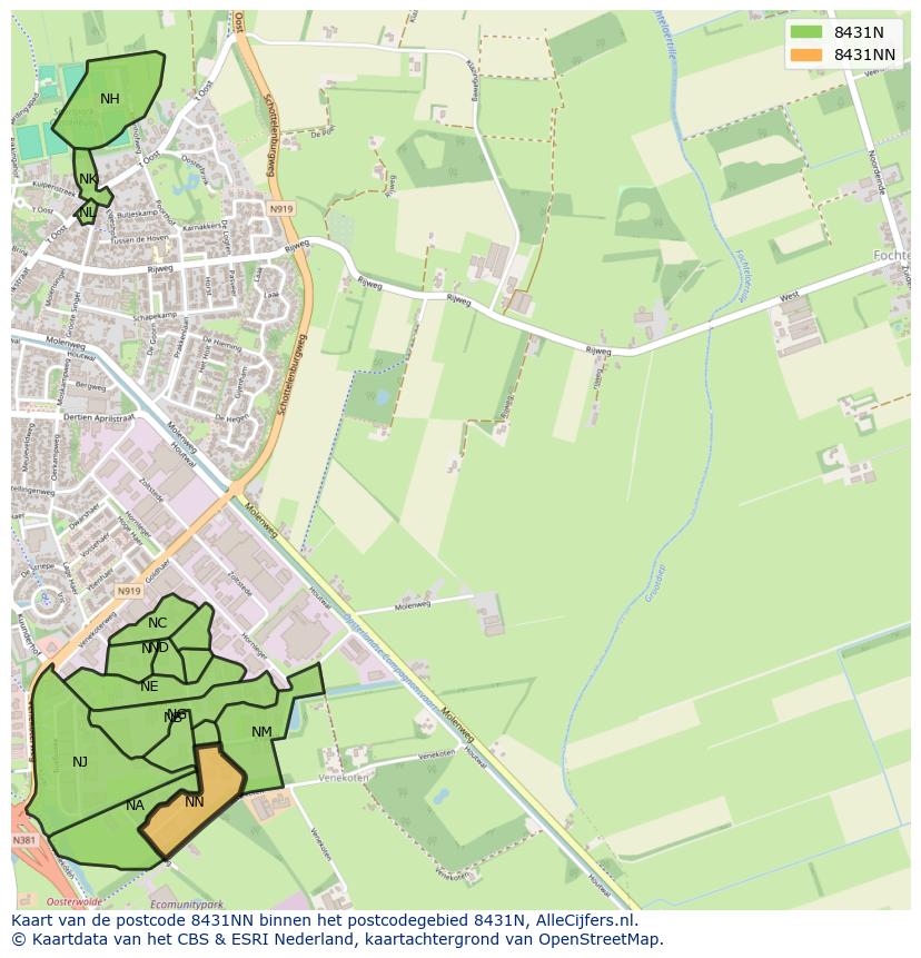 Afbeelding van het postcodegebied 8431 NN op de kaart.