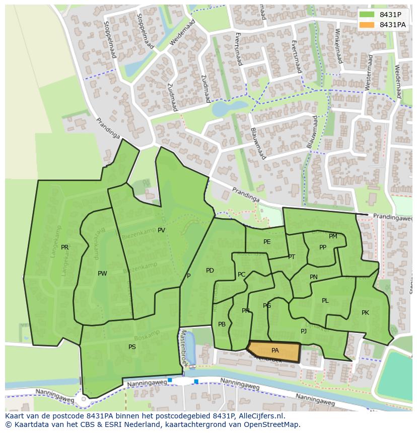 Afbeelding van het postcodegebied 8431 PA op de kaart.