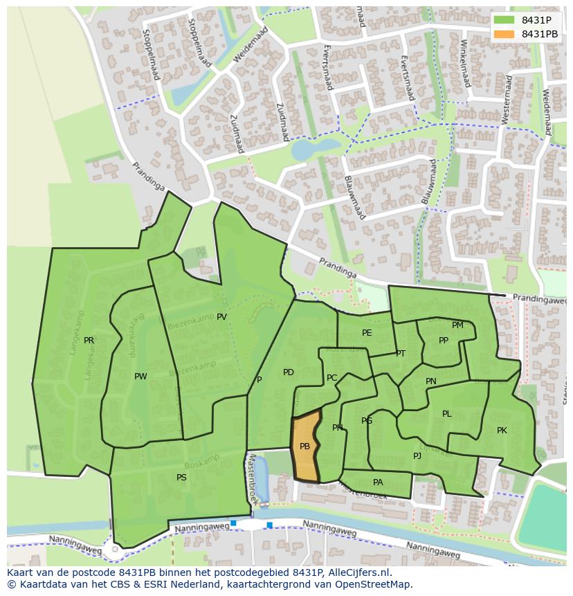 Afbeelding van het postcodegebied 8431 PB op de kaart.