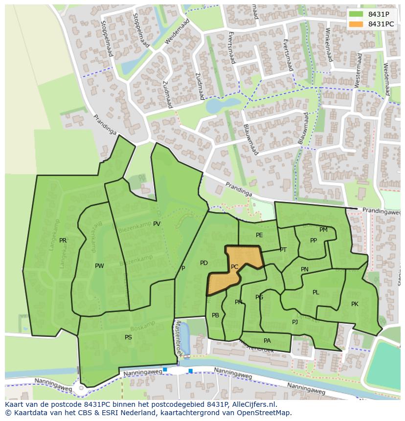 Afbeelding van het postcodegebied 8431 PC op de kaart.