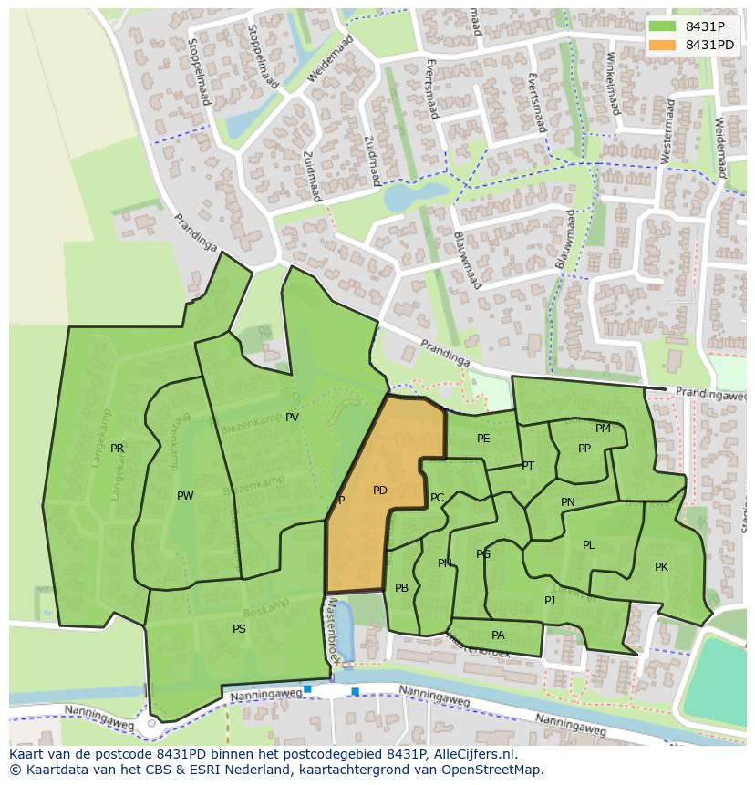 Afbeelding van het postcodegebied 8431 PD op de kaart.