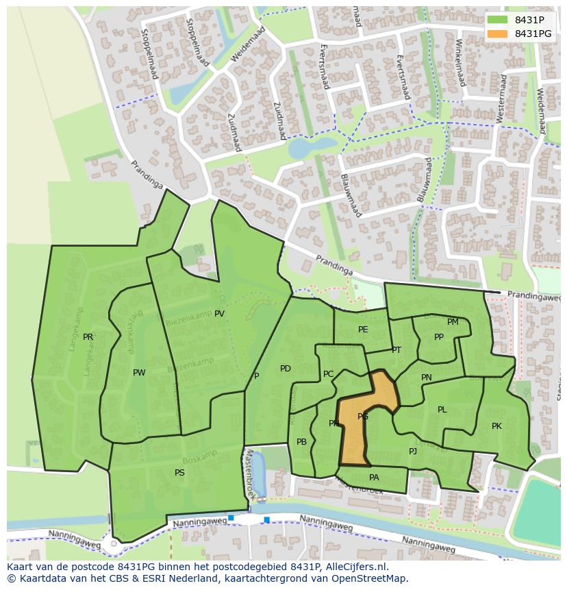 Afbeelding van het postcodegebied 8431 PG op de kaart.
