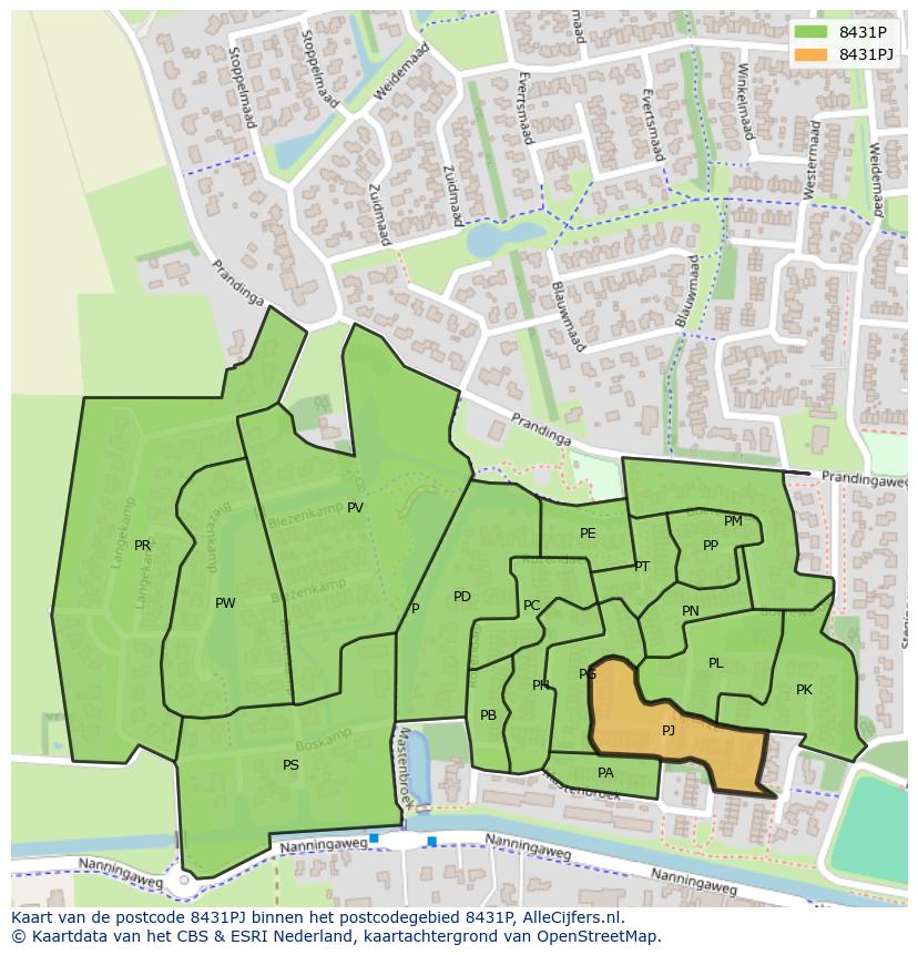 Afbeelding van het postcodegebied 8431 PJ op de kaart.