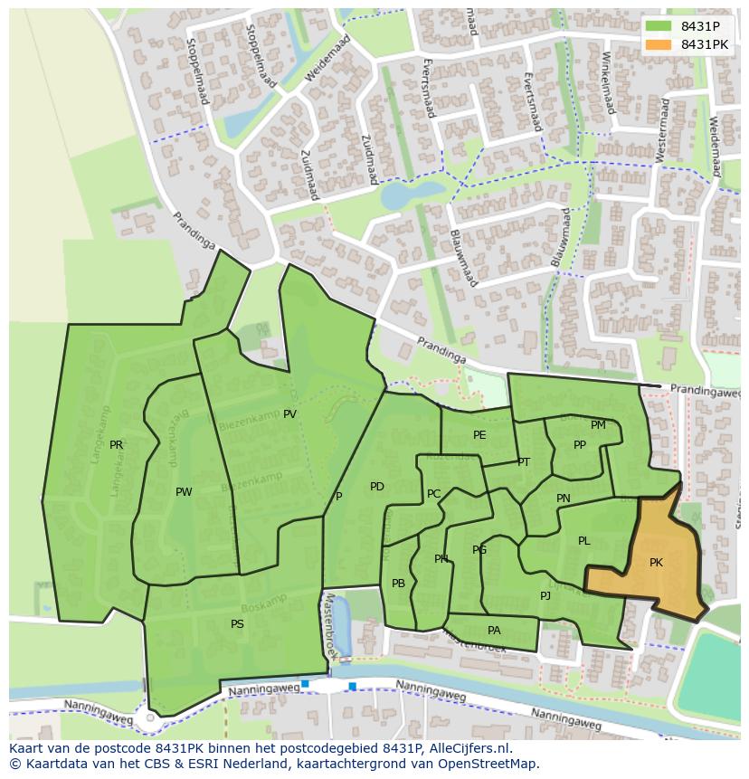 Afbeelding van het postcodegebied 8431 PK op de kaart.