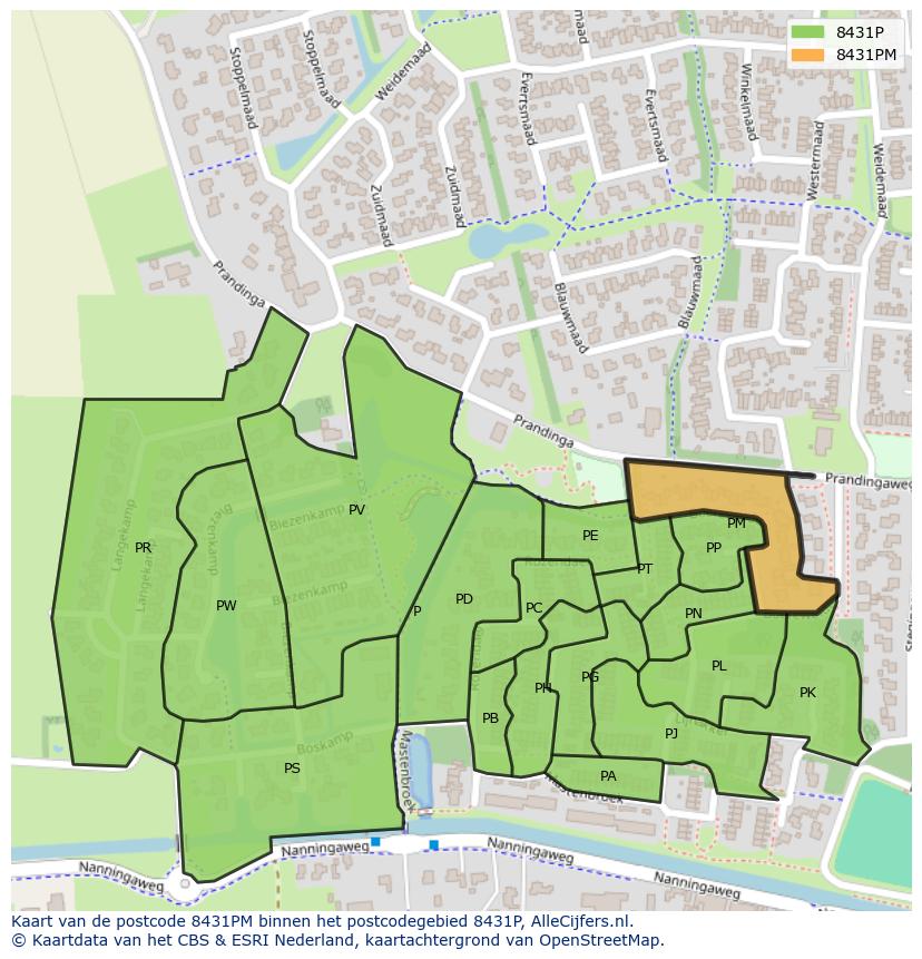 Afbeelding van het postcodegebied 8431 PM op de kaart.
