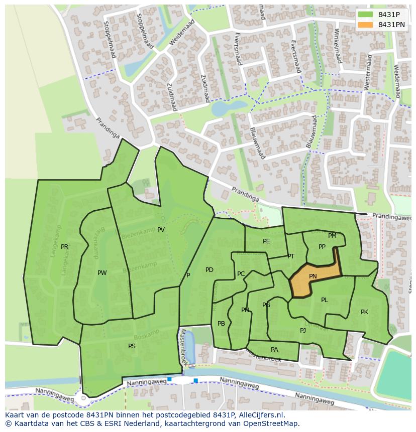 Afbeelding van het postcodegebied 8431 PN op de kaart.