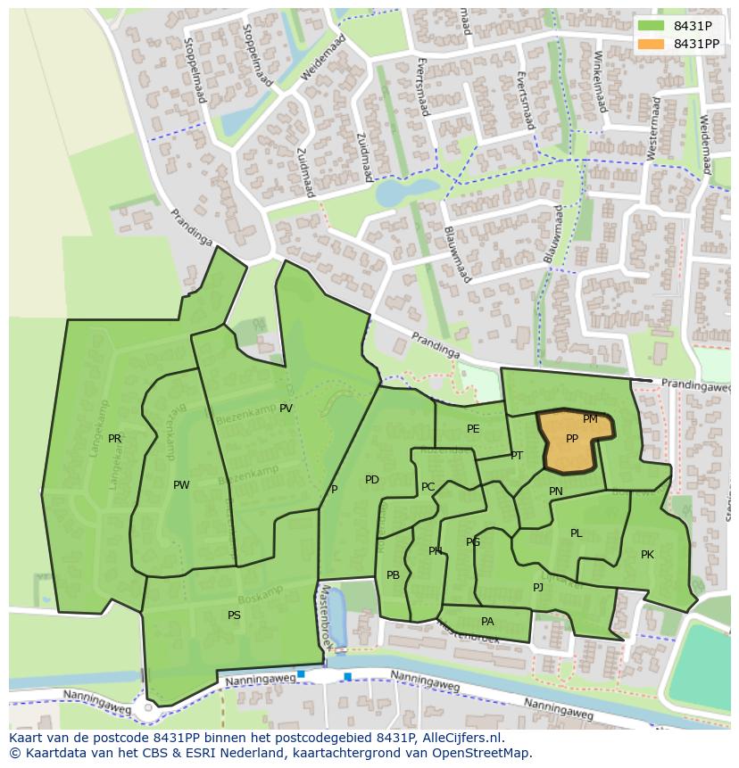 Afbeelding van het postcodegebied 8431 PP op de kaart.