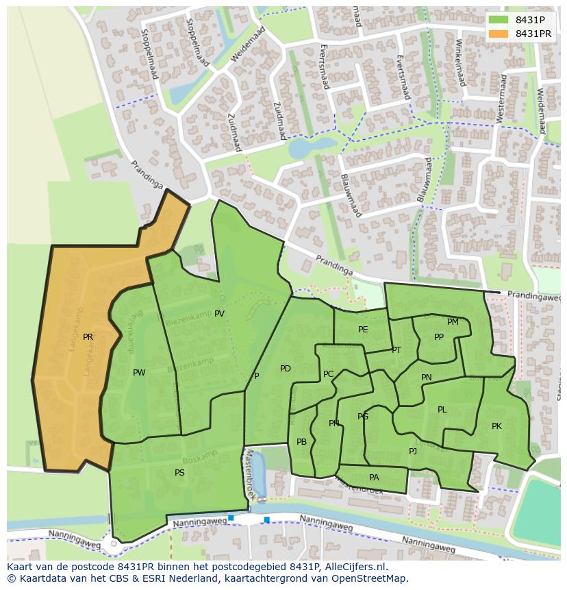 Afbeelding van het postcodegebied 8431 PR op de kaart.