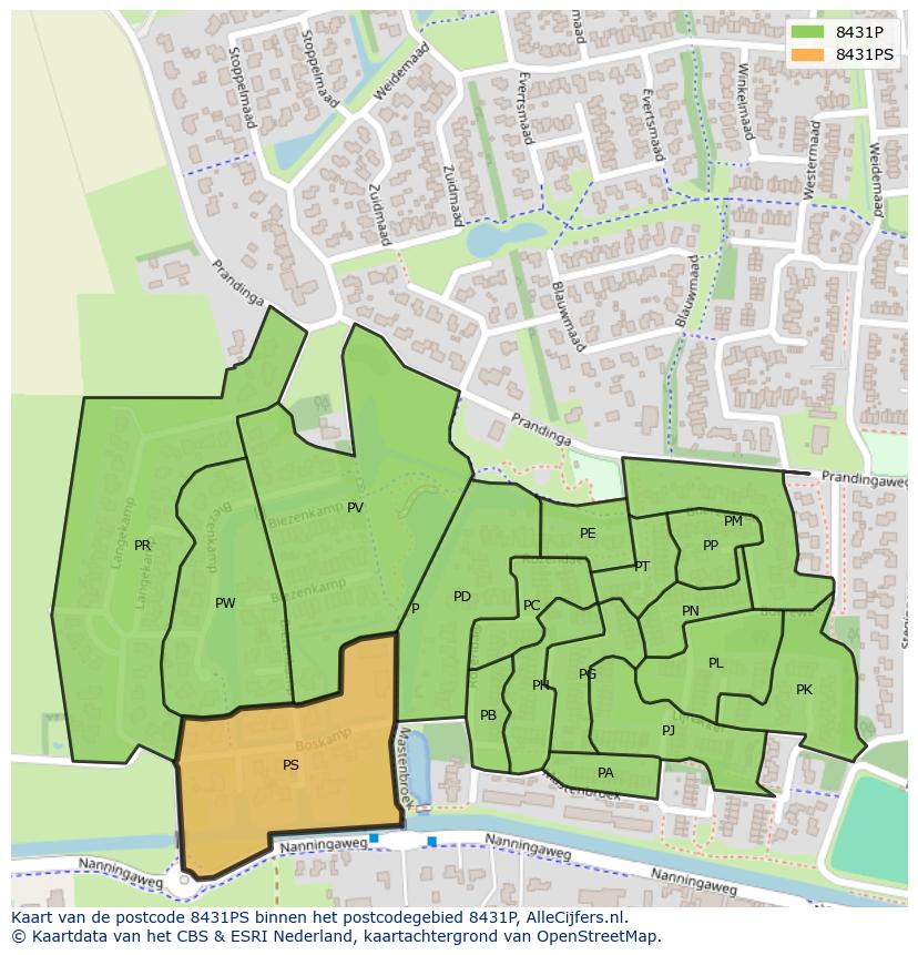 Afbeelding van het postcodegebied 8431 PS op de kaart.