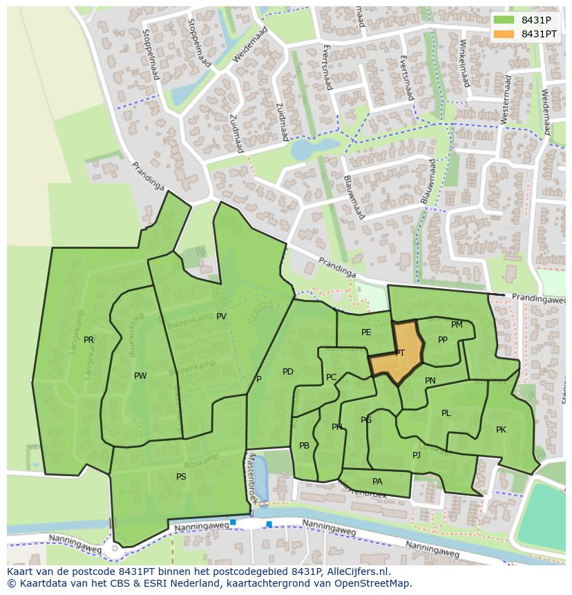 Afbeelding van het postcodegebied 8431 PT op de kaart.