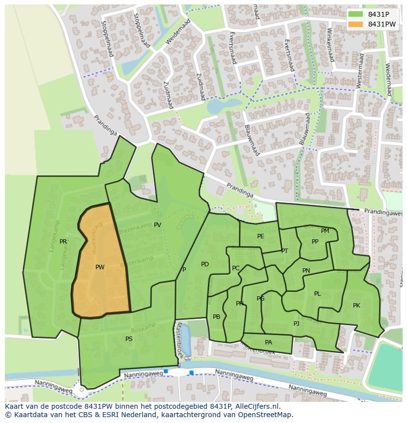 Afbeelding van het postcodegebied 8431 PW op de kaart.