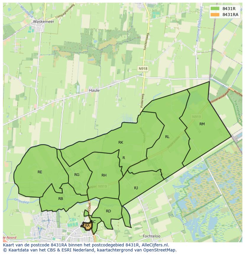 Afbeelding van het postcodegebied 8431 RA op de kaart.
