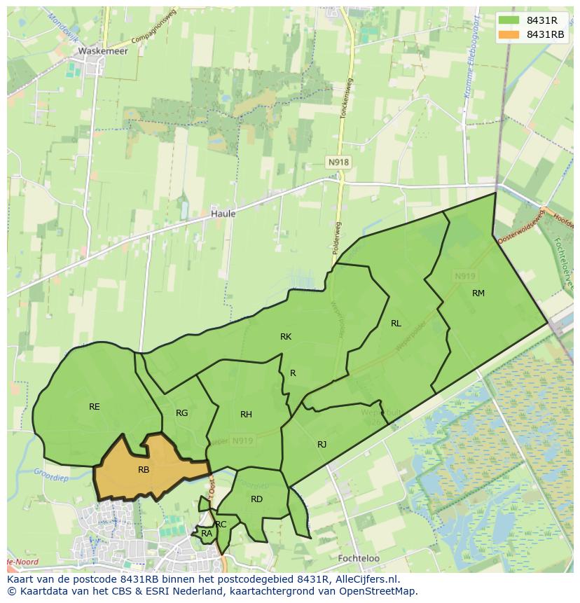 Afbeelding van het postcodegebied 8431 RB op de kaart.