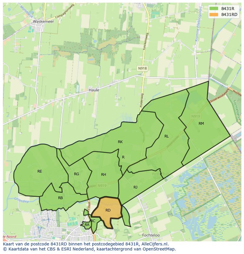 Afbeelding van het postcodegebied 8431 RD op de kaart.