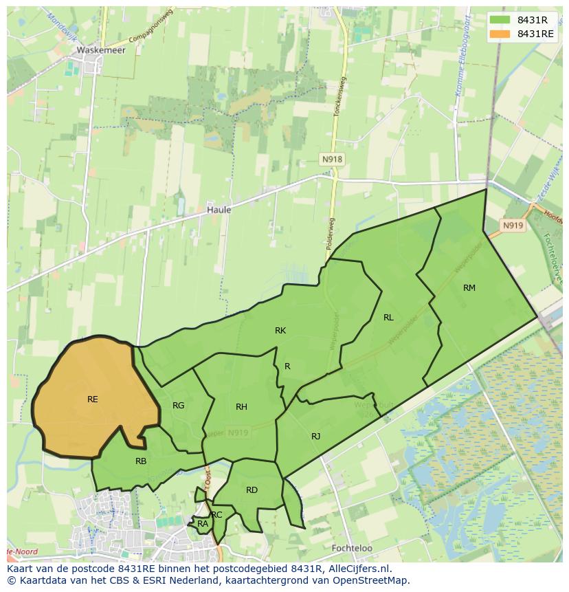 Afbeelding van het postcodegebied 8431 RE op de kaart.