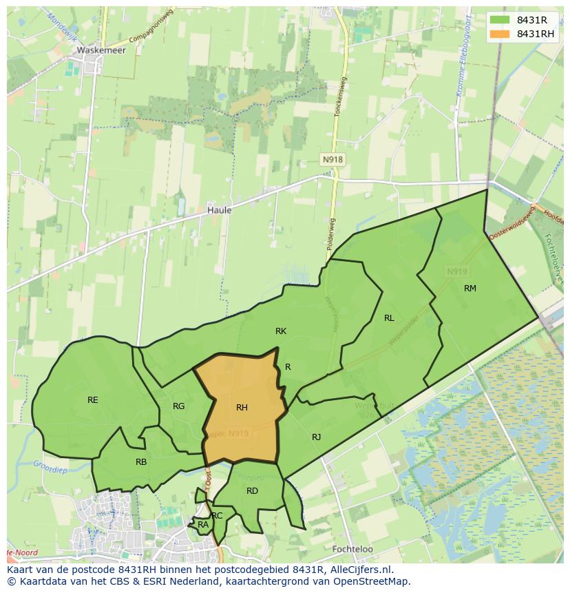 Afbeelding van het postcodegebied 8431 RH op de kaart.