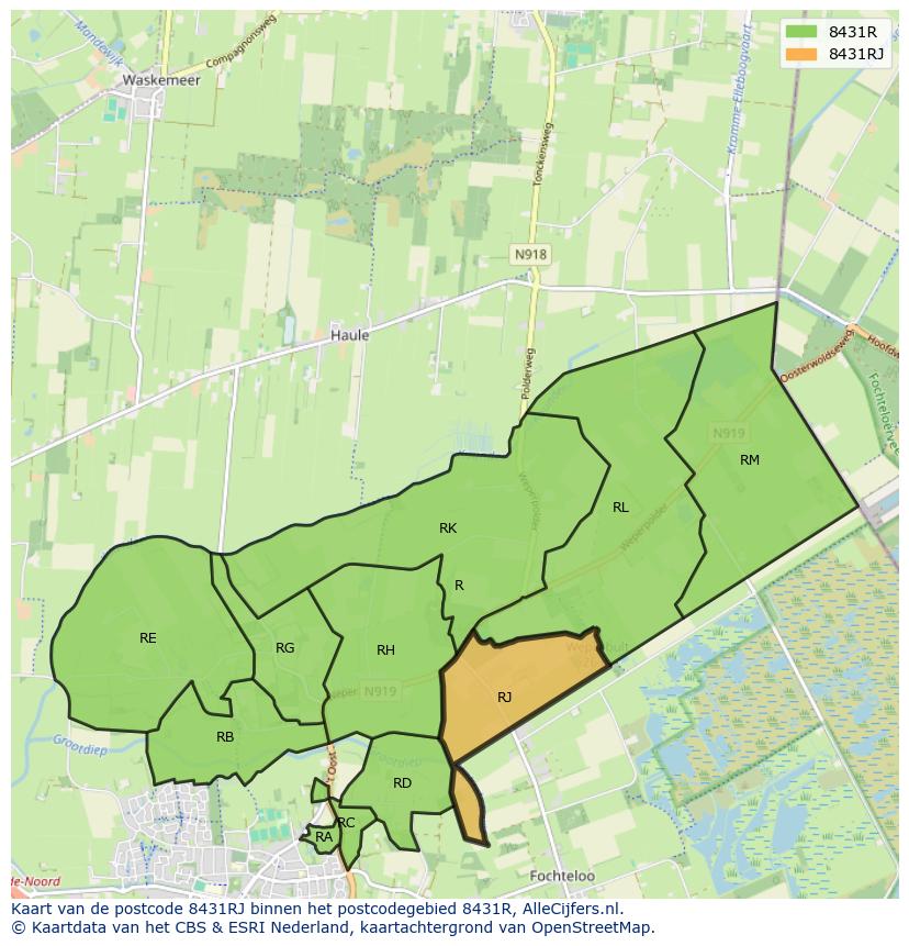 Afbeelding van het postcodegebied 8431 RJ op de kaart.