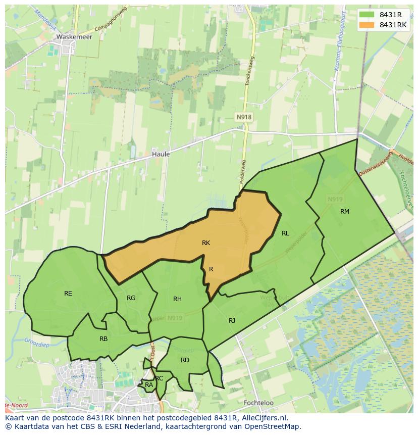 Afbeelding van het postcodegebied 8431 RK op de kaart.