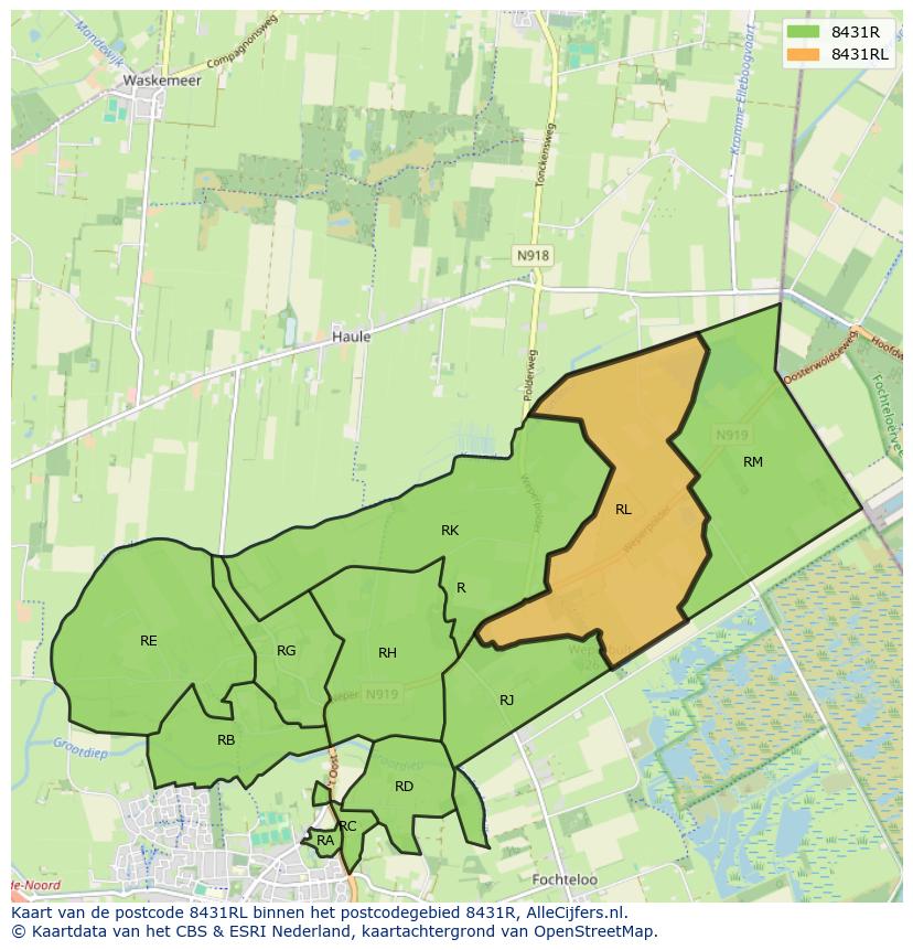 Afbeelding van het postcodegebied 8431 RL op de kaart.