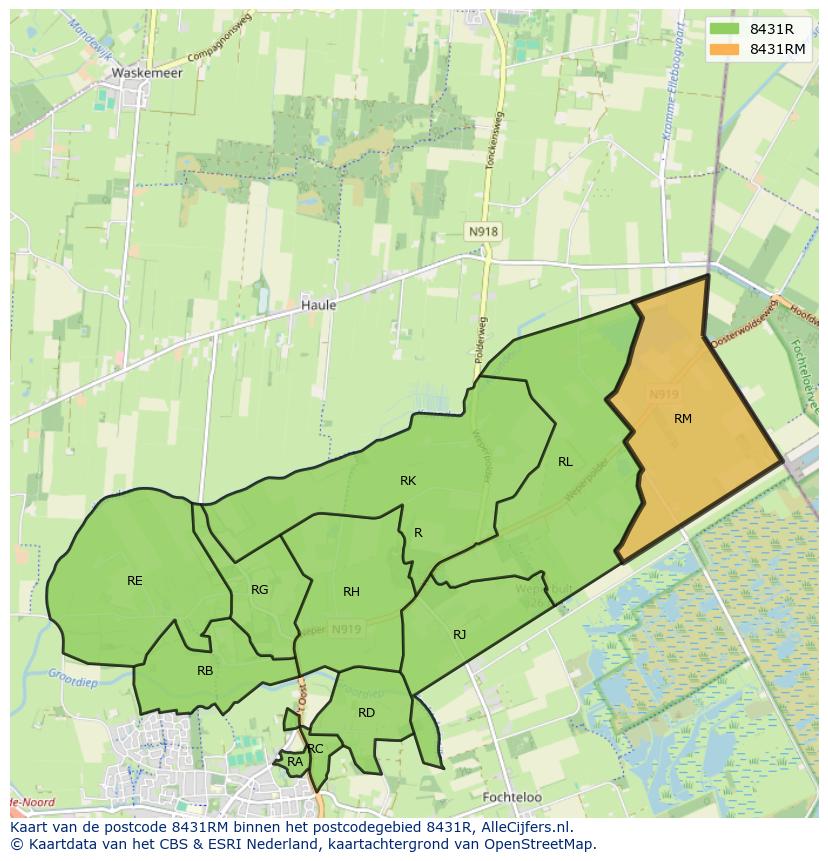 Afbeelding van het postcodegebied 8431 RM op de kaart.