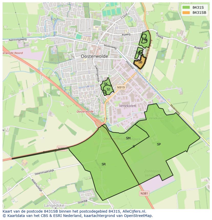 Afbeelding van het postcodegebied 8431 SB op de kaart.