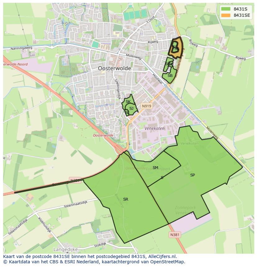 Afbeelding van het postcodegebied 8431 SE op de kaart.