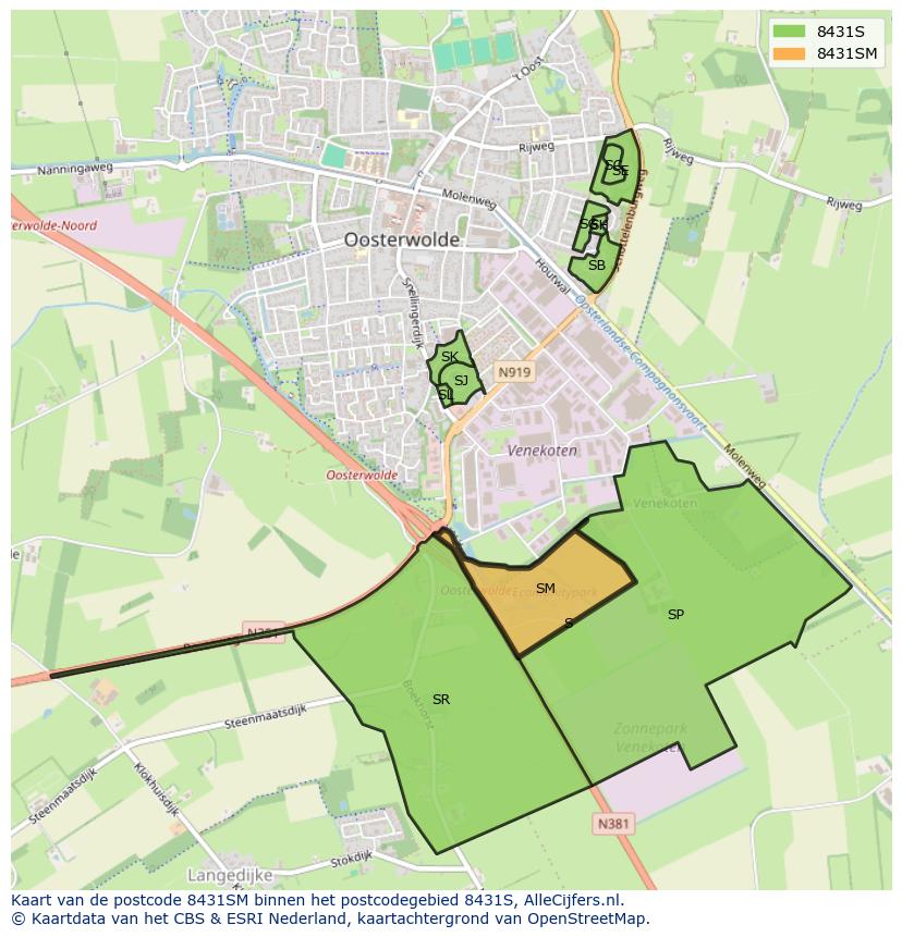 Afbeelding van het postcodegebied 8431 SM op de kaart.
