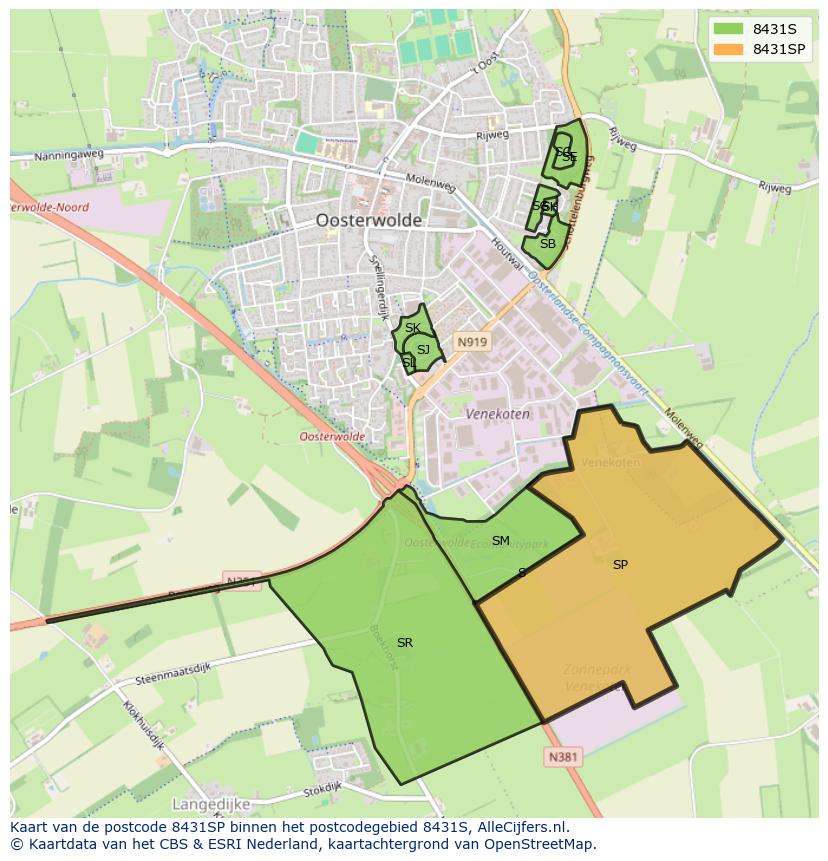 Afbeelding van het postcodegebied 8431 SP op de kaart.