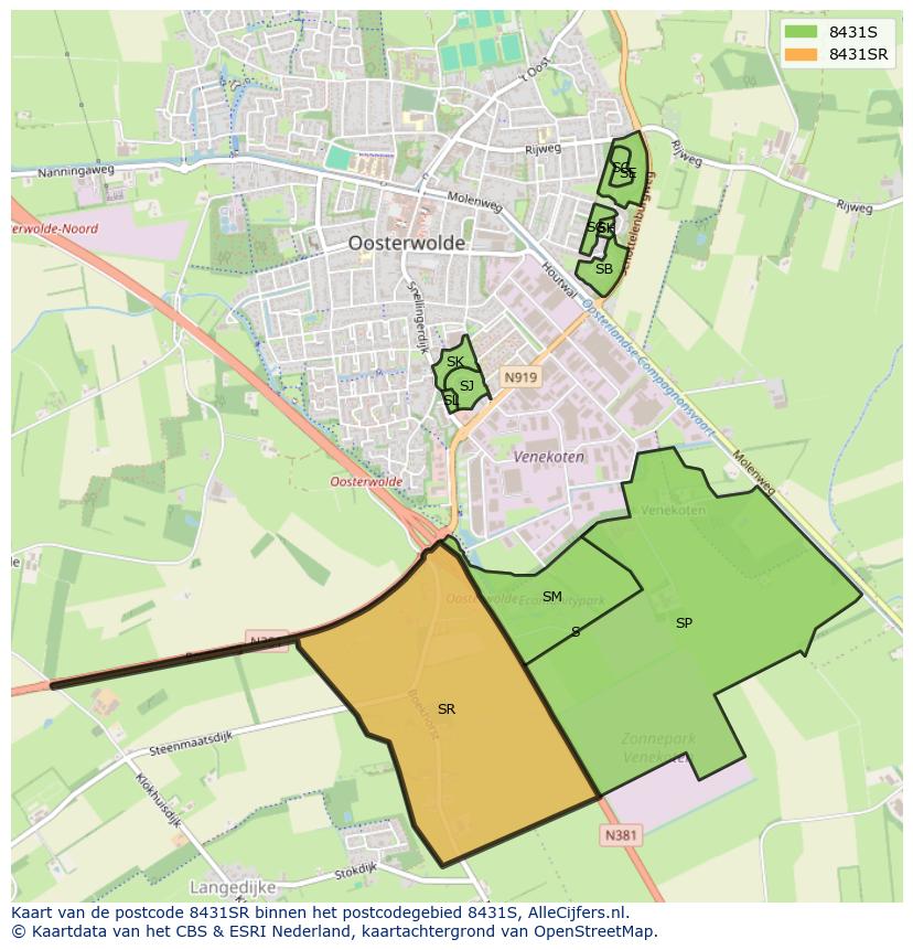 Afbeelding van het postcodegebied 8431 SR op de kaart.