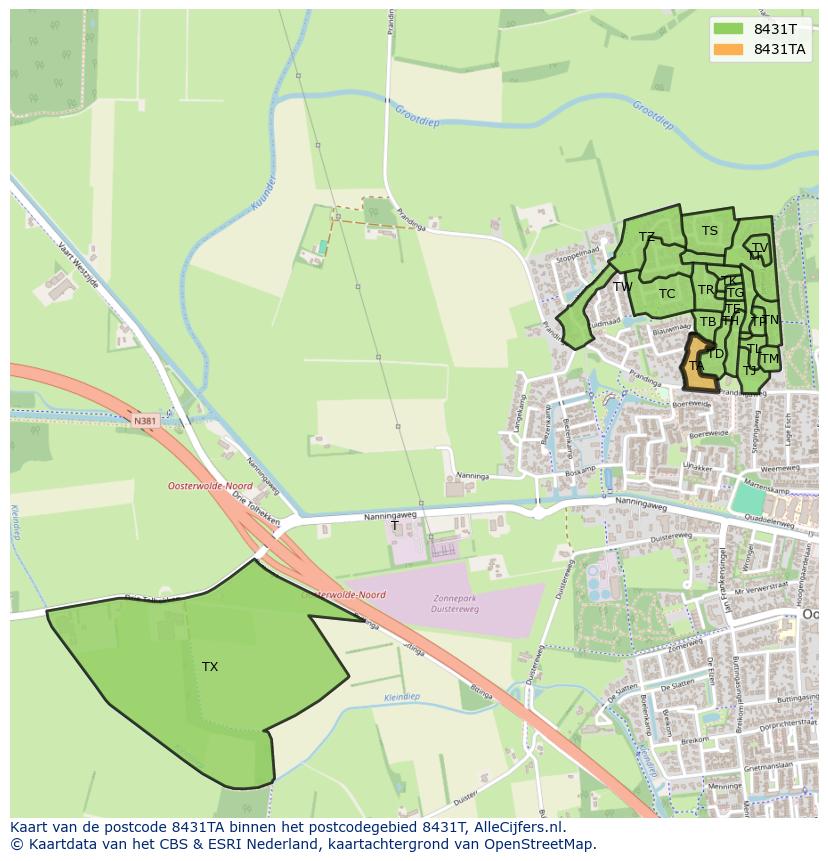 Afbeelding van het postcodegebied 8431 TA op de kaart.