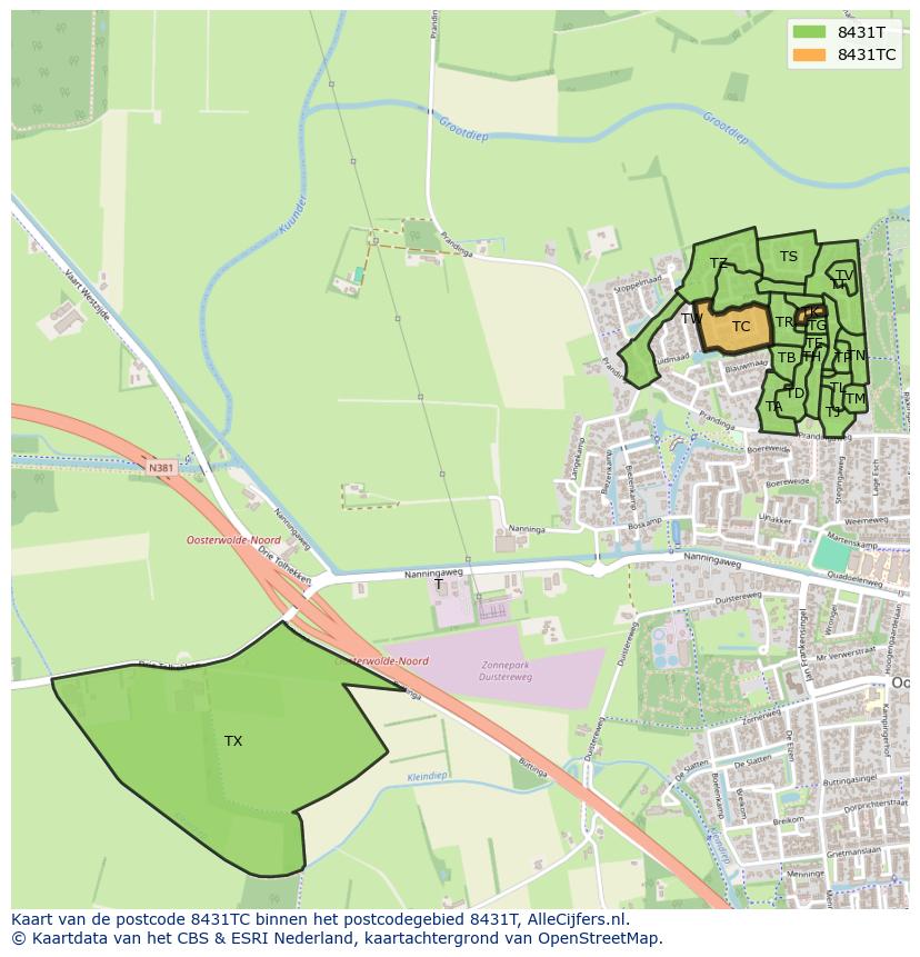 Afbeelding van het postcodegebied 8431 TC op de kaart.