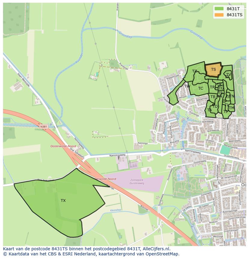 Afbeelding van het postcodegebied 8431 TS op de kaart.
