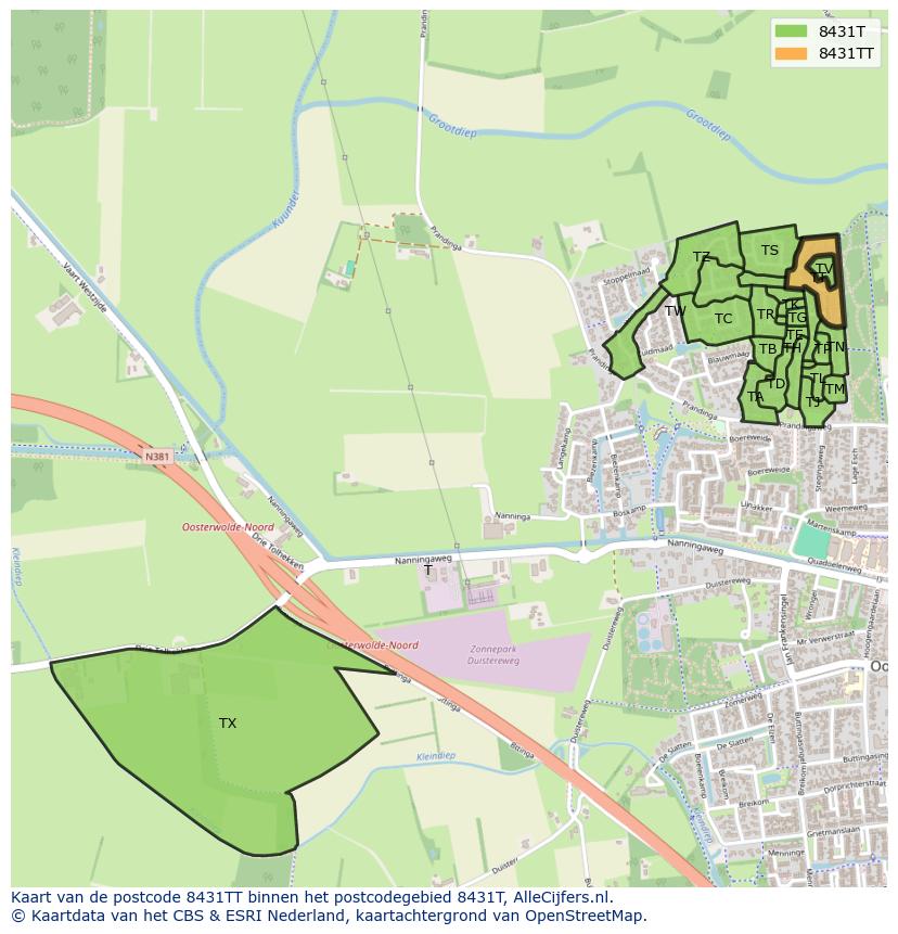 Afbeelding van het postcodegebied 8431 TT op de kaart.