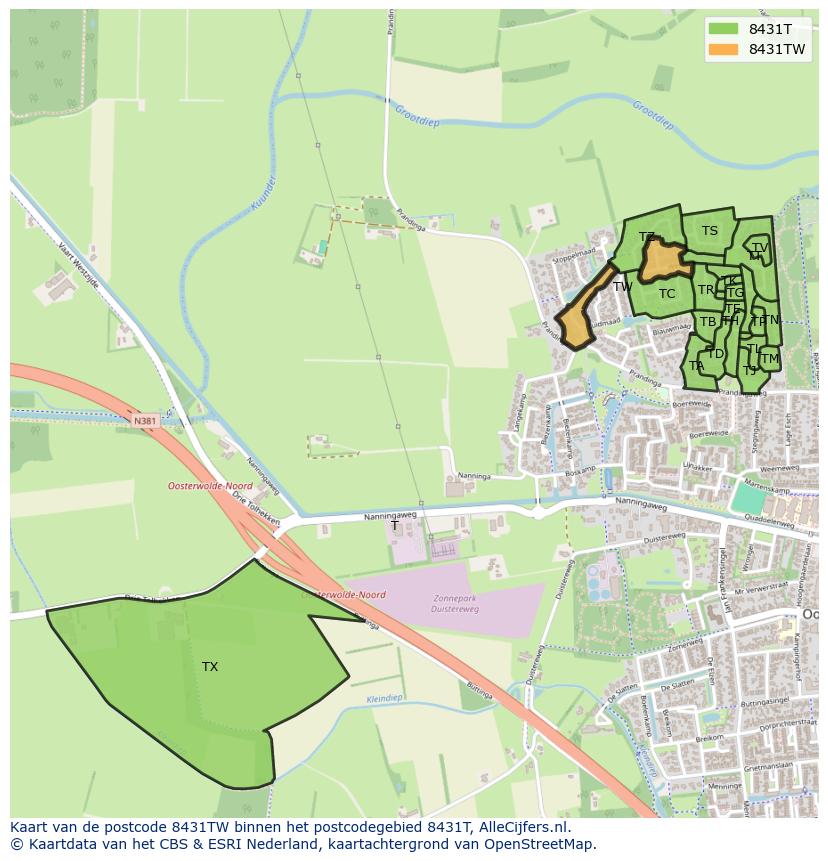 Afbeelding van het postcodegebied 8431 TW op de kaart.