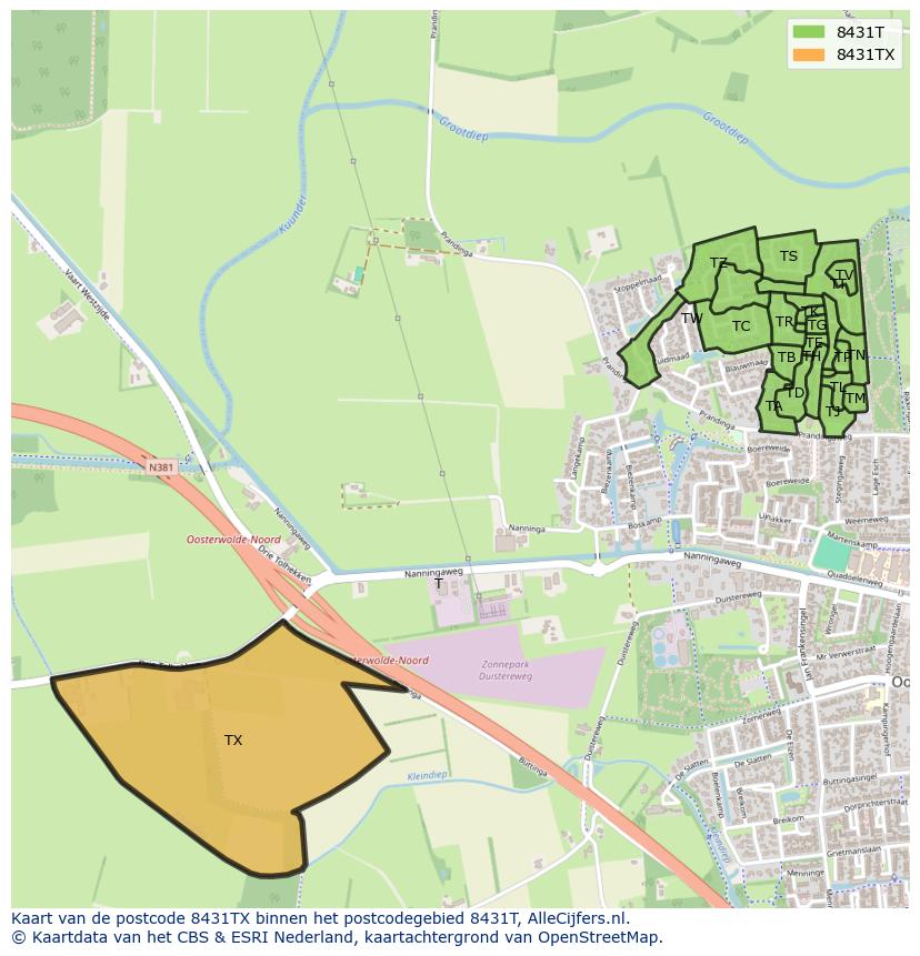 Afbeelding van het postcodegebied 8431 TX op de kaart.