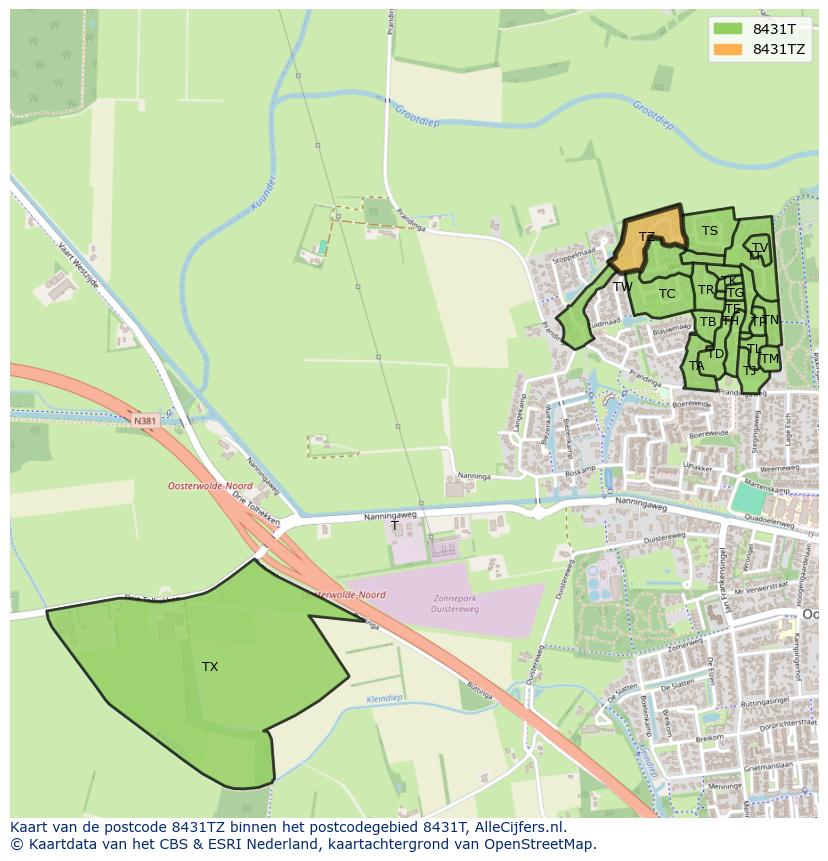 Afbeelding van het postcodegebied 8431 TZ op de kaart.