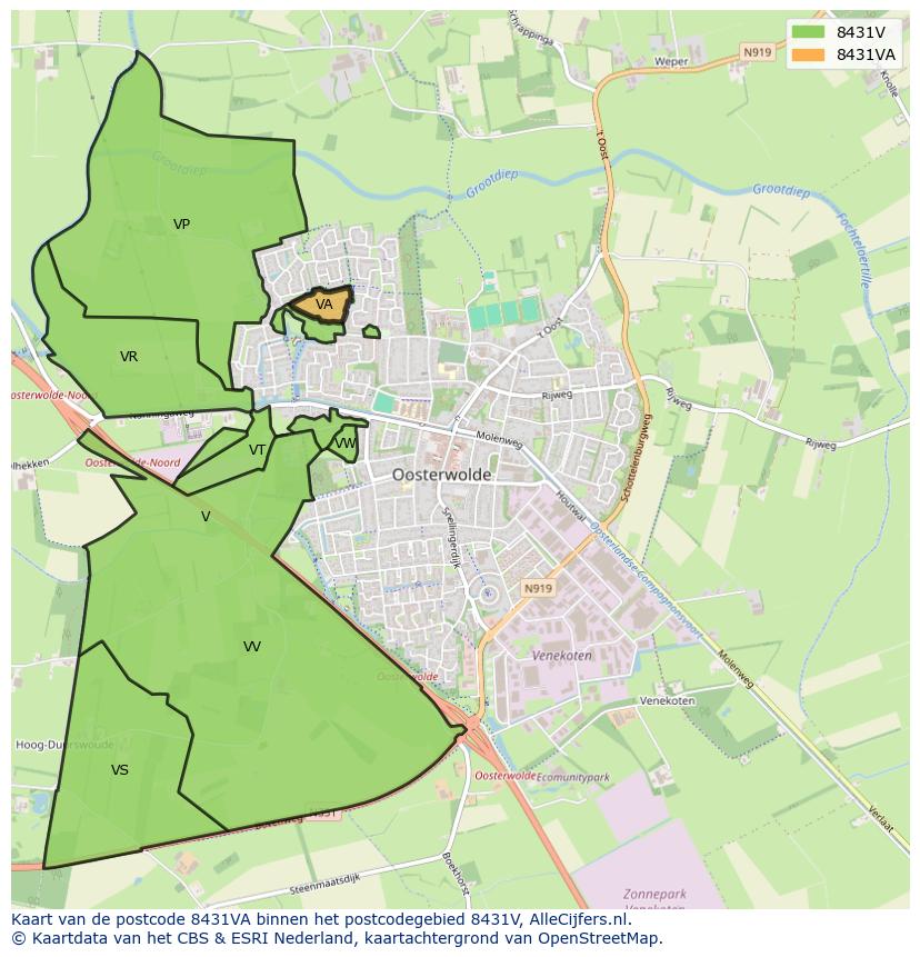 Afbeelding van het postcodegebied 8431 VA op de kaart.