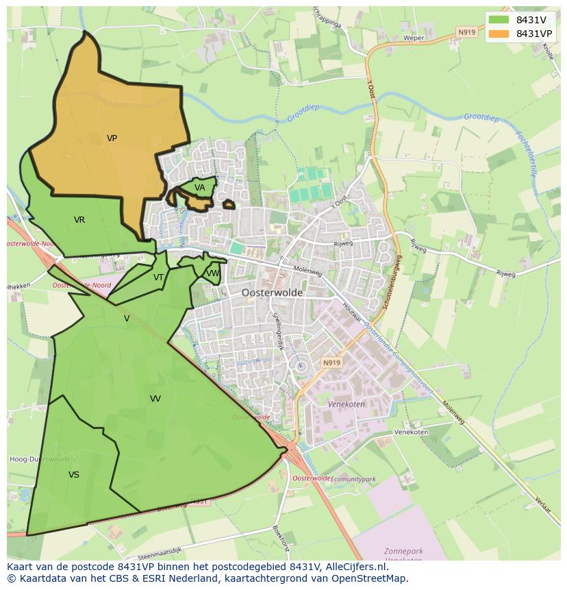 Afbeelding van het postcodegebied 8431 VP op de kaart.