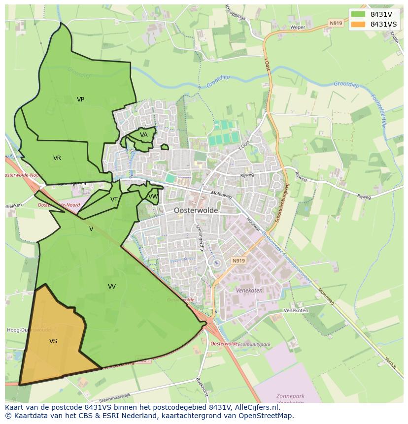 Afbeelding van het postcodegebied 8431 VS op de kaart.