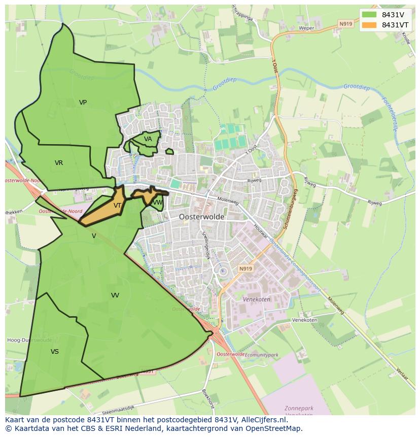 Afbeelding van het postcodegebied 8431 VT op de kaart.