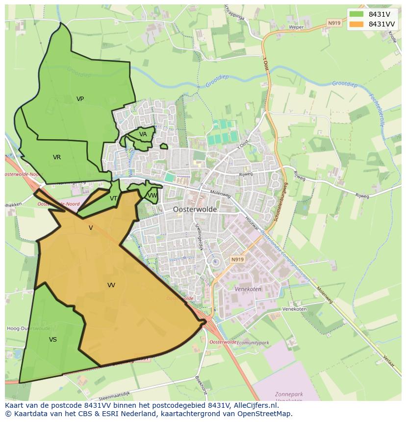 Afbeelding van het postcodegebied 8431 VV op de kaart.