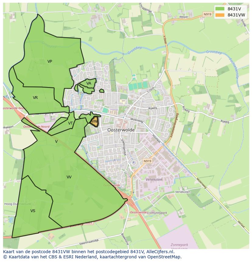 Afbeelding van het postcodegebied 8431 VW op de kaart.