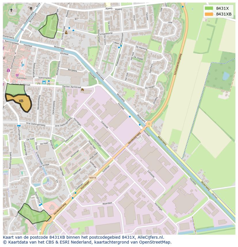 Afbeelding van het postcodegebied 8431 XB op de kaart.