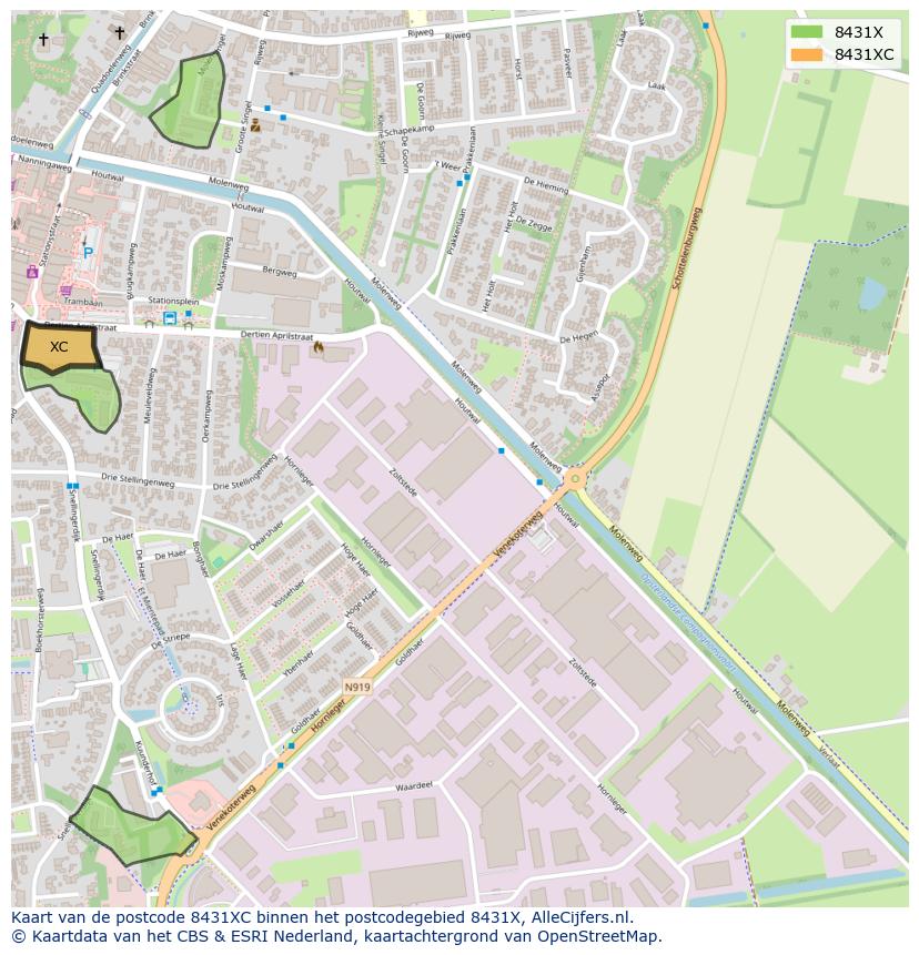 Afbeelding van het postcodegebied 8431 XC op de kaart.