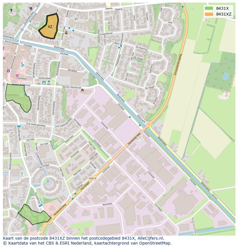 Afbeelding van het postcodegebied 8431 XZ op de kaart.