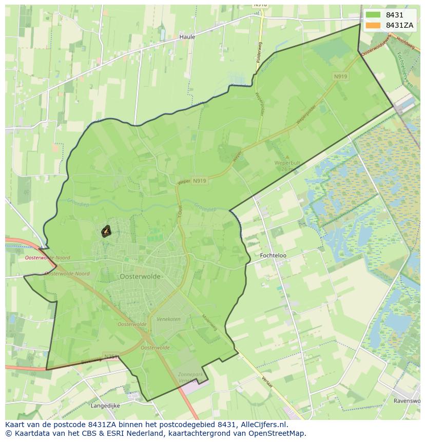 Afbeelding van het postcodegebied 8431 ZA op de kaart.