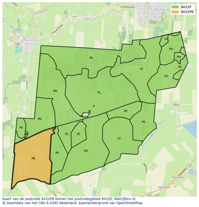 Afbeelding van het postcodegebied 8432 PB op de kaart.