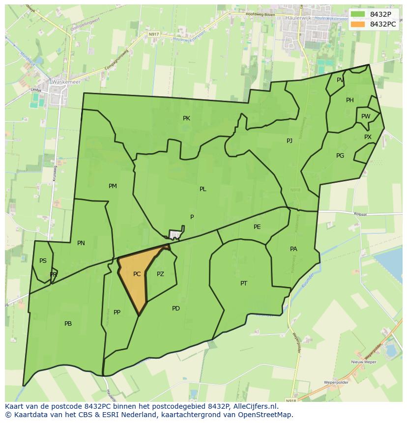 Afbeelding van het postcodegebied 8432 PC op de kaart.